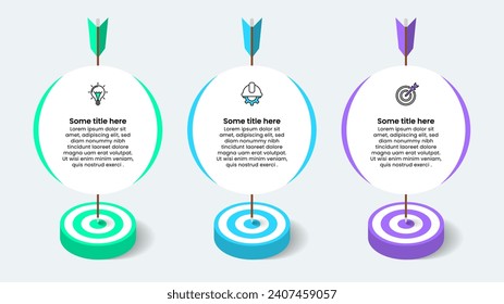 Infografische Vorlage mit Symbolen und 3 Optionen. Schritte zum Erfolg. Kann für Workflow-Layout, Diagramm, Banner, Webdesign verwendet werden. Vektorgrafik