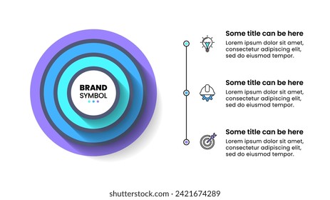 Infographic template with icons and 3 options or steps. Circles in layers. Can be used for workflow layout, diagram, banner, webdesign. Vector illustration