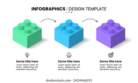 Infographic template with icons and 3 options or steps. Building blocks. Can be used for workflow layout, diagram, banner, webdesign. Vector illustration