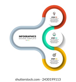 Infographic template with icons and 3 options or steps. Linked circles. Can be used for workflow layout, diagram, banner, webdesign. Vector illustration