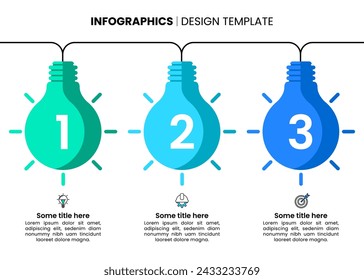 Infographic template with icons and 3 options or steps. Bulbs. Can be used for workflow layout, diagram, banner, webdesign. Vector illustration