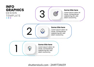 Plantilla infográfica con iconos y 3 opciones o pasos. Se puede utilizar para el diseño del flujo de trabajo, diagrama, Anuncio, diseño web. Ilustración vectorial