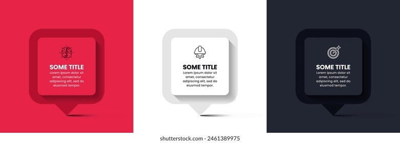 Infografische Vorlage mit Symbolen und 3 Optionen oder Schritten. Quadrate. Kann für Workflow-Layout, Diagramm, Banner, Webdesign verwendet werden. Vektorillustration