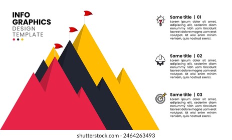 Plantilla infográfica con iconos y 3 opciones o pasos. Montañas. Se puede utilizar para el diseño del flujo de trabajo, diagrama, Anuncio, diseño web. Ilustración vectorial