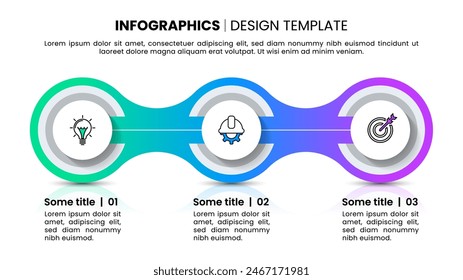 Plantilla infográfica con iconos y 3 opciones o pasos. Círculos conectados. Se puede utilizar para el diseño del flujo de trabajo, diagrama, Anuncio, diseño web. Ilustración vectorial