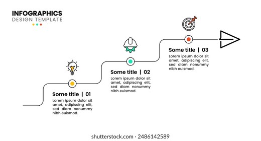 Infografische Vorlage mit Symbolen und 3 Optionen oder Schritten. Treppe in einer Reihe. Kann für Workflow-Layout, Diagramm, Banner, Webdesign verwendet werden. Vektorillustration