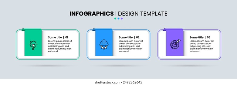 Plantilla infográfica con iconos y 3 opciones o pasos. Se puede utilizar para el diseño del flujo de trabajo, diagrama, Anuncio, diseño web. Ilustración vectorial