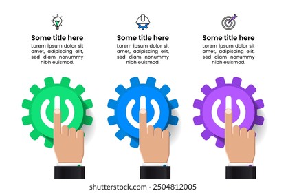 Infographic template with icons and 3 options or steps. Power buttons. Can be used for workflow layout, diagram, banner, webdesign. Vector illustration