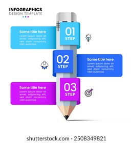 Infographic template with icons and 3 options or steps. Pencil. Can be used for workflow layout, diagram, banner, webdesign. Vector illustration