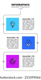 Infographic template with icons and 3 options or steps. Vertical line. Can be used for workflow layout, diagram, banner, webdesign. Vector illustration