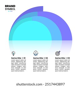 Infographic template with icons and 3 options or steps. Semicircle. Can be used for workflow layout, banner, diagram, webdesign. Vector illustration