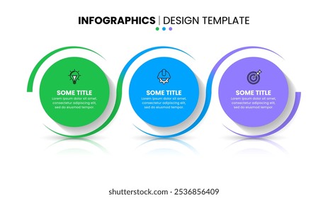Infographic template with icons and 3 options or steps. Circles. Can be used for workflow layout, diagram, banner, webdesign. Vector illustration