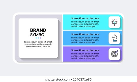 Modelo de infográfico com ícones e 3 opções ou etapas. Pode ser usado para layout de fluxo de trabalho, diagrama, banner, webdesign. Ilustração vetorial