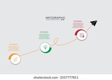 Infographic template with icons and 3 options or steps. Standing circles. Can be used for workflow layout, diagram, banner, web design. Vector illustration