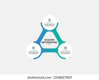 Infographic template with icons and 3 options or steps. Three connected circles. It can be used for workflow layout, diagrams, banners, and web design. Vector illustration.