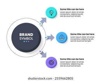 Infographic template with icons and 3 options or steps. Arrow. Can be used for workflow layout, diagram, banner, webdesign. Vector illustration