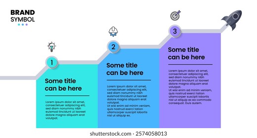 Infographic template with icons and 3 options or steps. Rocket. Can be used for workflow layout, diagram, banner, webdesign. Vector illustration