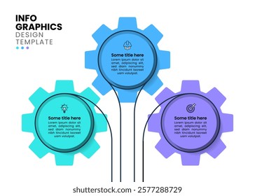 Infographic template with icons and 3 options or steps. Gears. Can be used for workflow layout, diagram, banner, webdesign. Vector illustration