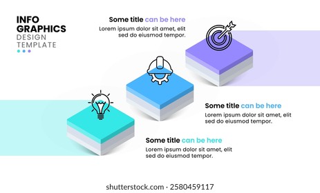 Infographic template with icons and 3 options or steps. Isometric squares. Can be used for workflow layout, diagram, banner, webdesign. Vector illustration