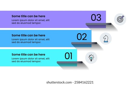 Infographic template with icons and 3 options or steps. Stairs. Can be used for workflow layout, diagram, banner, webdesign. Vector illustration