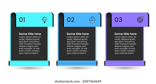 Infographic template with icons and 3 options or steps. Can be used for workflow layout, diagram, banner, webdesign. Vector illustration