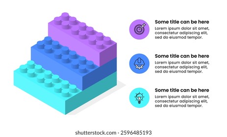 Infographic template with icons and 3 options or steps. Isometric staircase. Can be used for workflow layout, diagram, banner, webdesign. Vector illustration