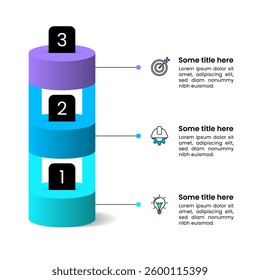 Infographic template with icons and 3 options or steps. Column. Can be used for workflow layout, banner, diagram, webdesign. Vector illustration