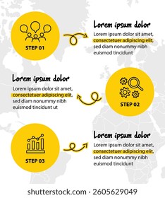 Infographic template with icons and 3 options or 3 steps. Can be used for workflow layout, diagram, timeline, banner, webdesign, business report, presentation. Vector illustration.