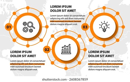 Infographic template with icons and 3 options or 3 steps. Can be used for workflow layout, diagram, timeline, banner, webdesign, business report, presentation. Vector illustration.