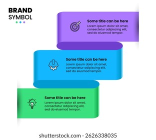 Infographic template with icons and 3 options or steps. Ribbon. Can be used for workflow layout, diagram, banner, webdesign. Vector illustration