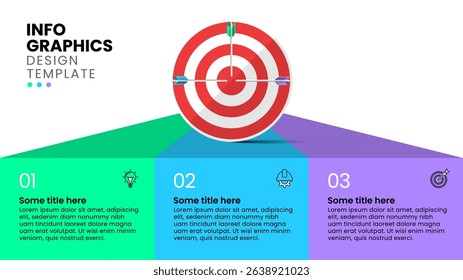 Infographic template with icons and 3 options or steps. Dartboard. Can be used for workflow layout, diagram, banner, webdesign. Vector illustration