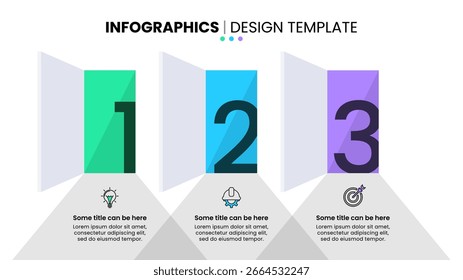 Plantilla de infografía con iconos y 3 opciones o pasos. Puertas. Se puede utilizar para el diseño del flujo de trabajo, diagrama, Anuncio, diseño web. Ilustración vectorial