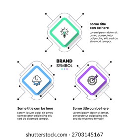 Infographic template with icons and 3 options or steps. Squares. Can be used for workflow layout, banner, diagram, webdesign. Vector illustration