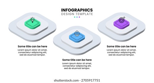 Infografik-Vorlage mit Symbolen und 3 Optionen oder Schritten. Isometrische Quadrate. Kann für Workflow-Layout, Banner, Diagramm, Webdesign verwendet werden. Vektorgrafik
