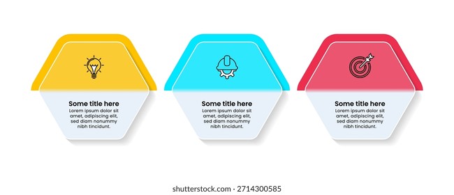 Plantilla de infografía con iconos y 3 opciones o pasos. Hexagones. Se puede utilizar para el diseño del flujo de trabajo, diagrama, Anuncio, diseño web. Ilustración vectorial