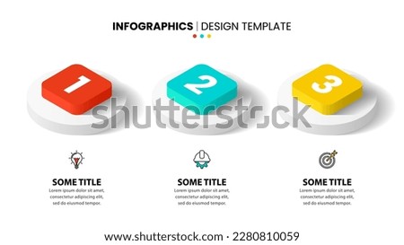 Infographic template with icons and 3 options or steps. Isometric columns. Can be used for workflow layout, diagram, banner, webdesign. Vector illustration