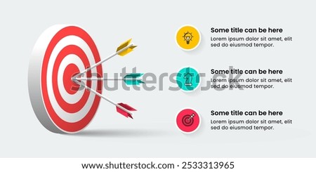 Infographic template with icons and 3 options or steps. Dartboard. Can be used for workflow layout, diagram, banner, webdesign. Vector illustration