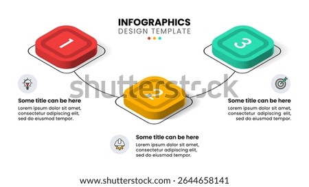 Infographic template with icons and 3 options or steps. Isometric squares. Can be used for workflow layout, banner, diagram, webdesign. Vector illustration