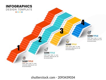 Infographic template with icons and 4 options or steps. Staircase. Can be used for workflow layout, diagram, banner, webdesign. Vector illustration