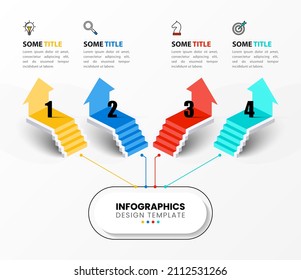 Infographic template with icons and 4 options or steps. Staircase. Can be used for workflow layout, diagram, banner, webdesign. Vector illustration