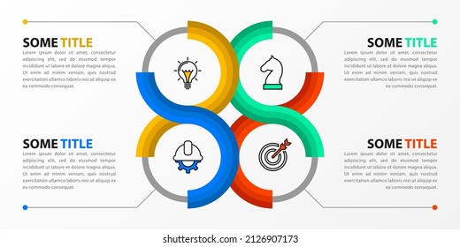 Infographic template with icons and 4 options or steps. Circle. Can be used for workflow layout, diagram, banner, webdesign. Vector illustration