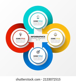 Infographic template with icons and 4 options or steps. Circle. Can be used for workflow layout, diagram, banner, webdesign. Vector illustration