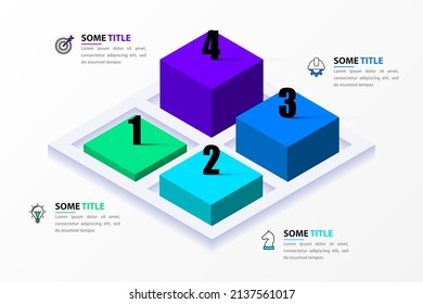 Infographic template with icons and 4 options or steps. Isometric. Can be used for workflow layout, diagram, banner, webdesign. Vector illustration