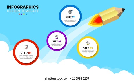 Infographic template with icons and 4 options or steps. Pencil. Can be used for workflow layout, diagram, banner, webdesign. Vector illustration