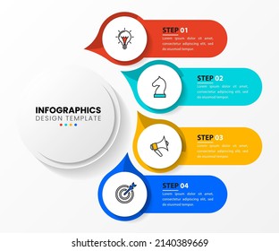 Infografische Vorlage mit Symbolen und 4 Optionen oder Schritten. Kreis. Kann für Workflow-Layout, Diagramm, Banner, Webdesign verwendet werden. Vektorgrafik