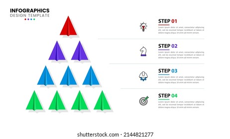 Infographic template with icons and 4 options or steps. Pyramid. Can be used for workflow layout, diagram, banner, webdesign. Vector illustration