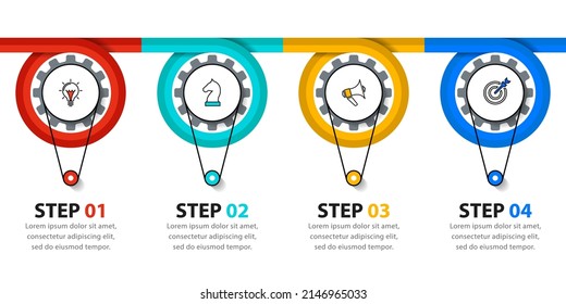 Infographic template with icons and 4 options or steps. Gears. Can be used for workflow layout, diagram, banner, webdesign. Vector illustration