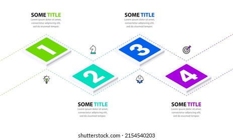 Infographic template with icons and 4 options or steps. Isometric. Can be used for workflow layout, diagram, banner, webdesign. Vector illustration