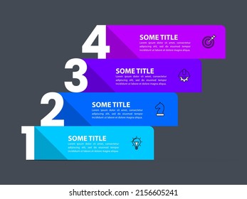 Infografische Vorlage mit Symbolen und 4 Optionen oder Schritten. Treppen. Kann für Workflow-Layout, Diagramm, Banner, Webdesign verwendet werden. Vektorgrafik