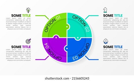 Infographic template with icons and 4 options or steps. Circle. Can be used for workflow layout, diagram, banner, webdesign. Vector illustration